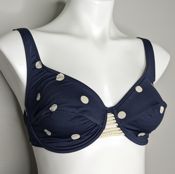 Maryan Mehlhorn navy cream polka dot bikini top 8/D - Picture 3 of 9